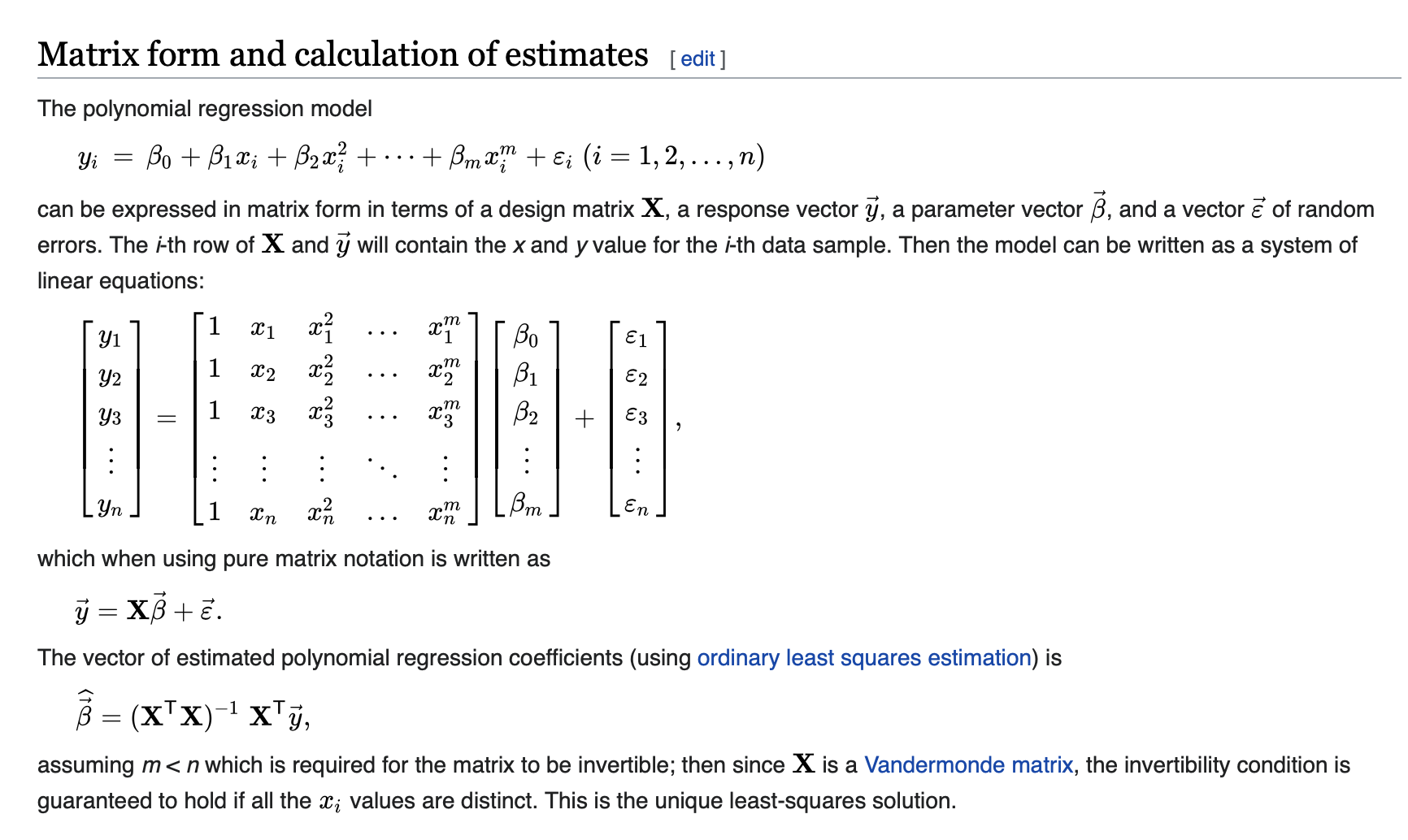 Matrix form of Polynomial Regression